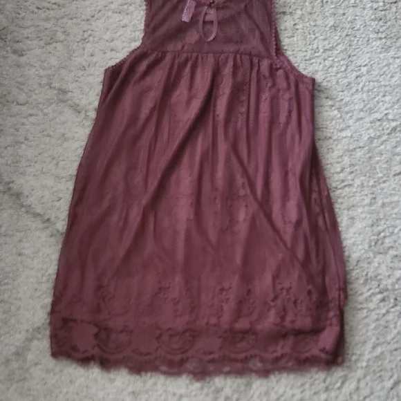 XXXL Sleeveless Lace Women's Dress - Burgundy - Picture 8 of 13